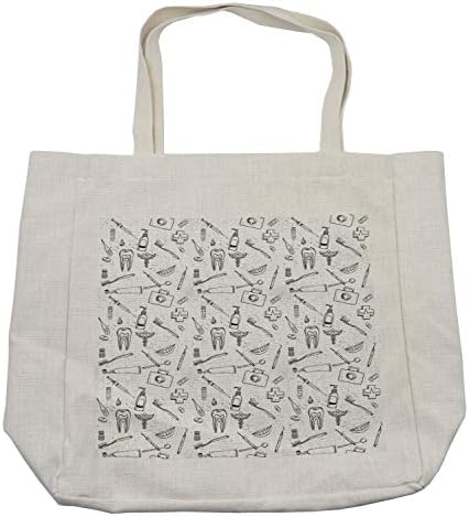 Торба за купување торба за хипстер на Амбесон, шема на рачно нацртано со стоматолошка хигиена Тема за заби чистење, еколошка торба за еднократна
