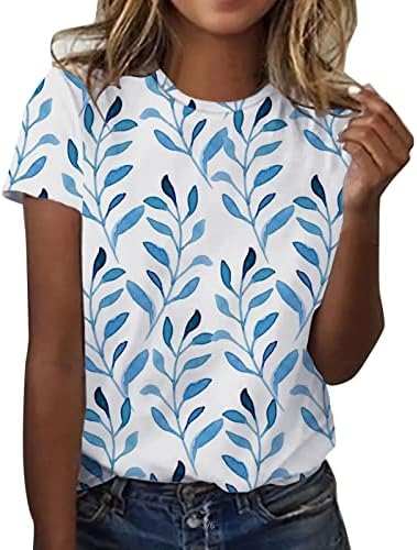 Женски летни врвови шарени бои блок со краток ракав каузални блузи маички врвови цврсти маици жени
