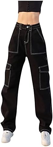 Мода поштенски жени панталони за жени црни фармерки копче средно половината крпеница џеб цврсти фармерки во боја тенок тексас панталони