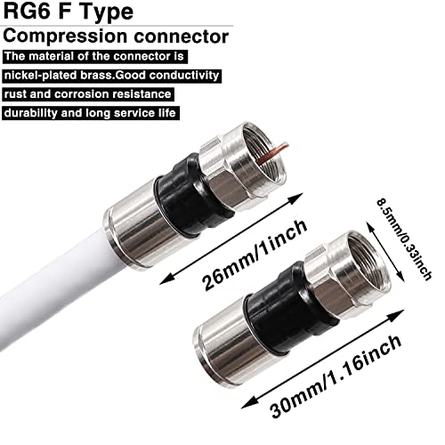 Конектори за компресија на компресија Taiss 20PCS RG6, коаксијални конектори за компресија на коаксијален кабел