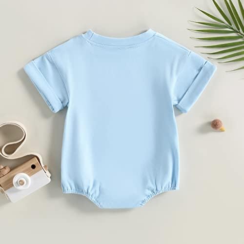 Унисекс бебе момче со цврста боја со кратки ракави меур Romper преголема маица ромпер каросерија Врвна летна облека