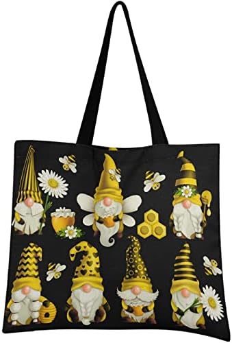 VisesUnny Women Extralege tot Tote Tot Set на Gnome Bee во жолта капа со лажица рамо торби дами плажа патување еднократно намирници