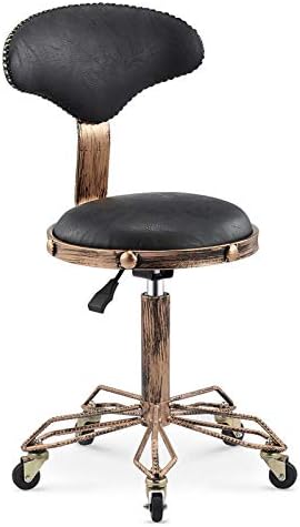 Ергономска столче на седло со тркала ， вртливата столица за убавина со црно синтетичко кожено седиште ， прилагодлива висина 51-65