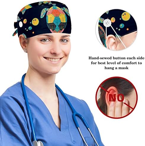 Медицинска сестра капачиња долга коса, прилагодливо работно капаче за шкотска шема со копчиња и лакови за коса за коса