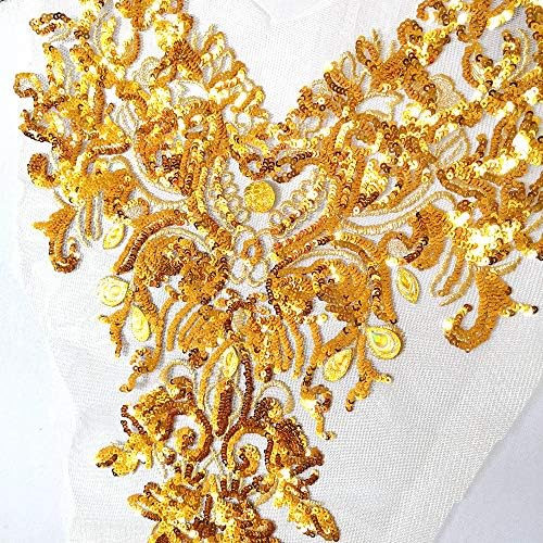 Везени цветни златни бои во ринстон секстони чипка за чипка за зачеки одлично за DIY деколте Тело -венчаница за венчавки Трамо фустан