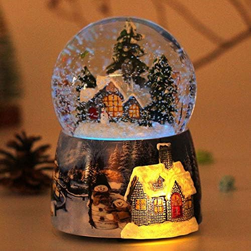 ГУАНГМИНГ - Божиќен снежен глобус за деца, Божиќно село Санта Зимски сјај уметност Ротирајте ја кристалната топка предводена од осветлени