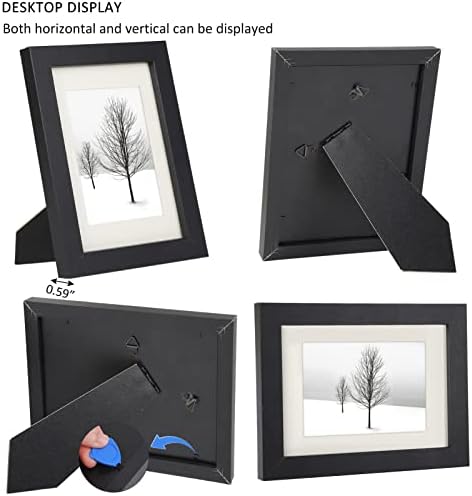 Outgeek црна рамка за слика со повеќе големини сет од 6 рефус дрвени плоштади водени фото -рамки со мат, вклучувајќи два 4x6, два 5x7, две