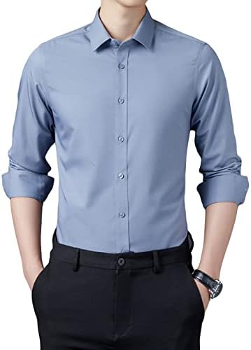 Копче со долги ракави за мажи надолу кошули цврсти лесни тенок тенок кошули класичен случајен стилски деловен фустан кошула