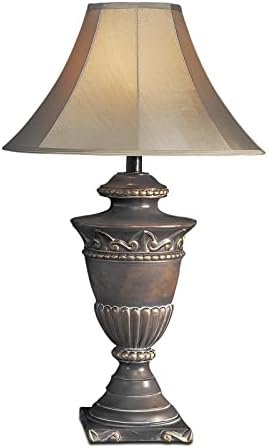 Гроздобер вазна дрвена маса, ламба за маса, врежана бронзена завршница француска земја рустикална лесна светлина, светло -кафеава чадор