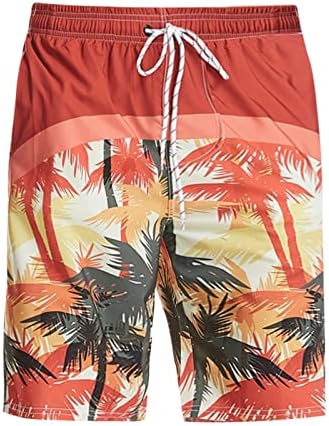 Шорцеви за машка табла лабава вклопени кокосово дрво печати хавајски костуми за капење, ситни решетки, ладни гроздобер пливање сурфање на плажа