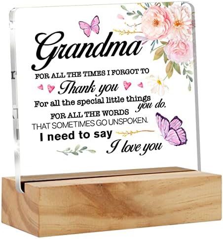Најдобра баба подароци баба благодарам те сакам биро декор цветни пеперутки акрилик биро знак за плакета со дрвен штанд за