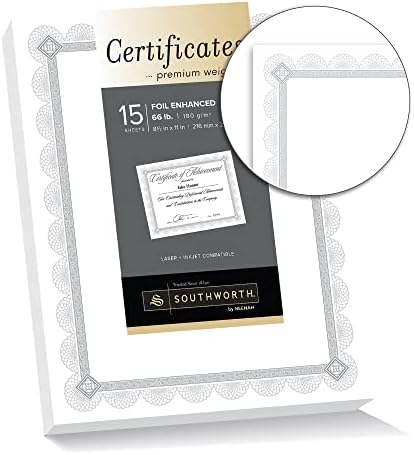 Southworth® Сертификати За Фолија Со Премиум Тежина, 8 1/2 x 11, Спиро Од Бела/Сребрена Фолија, Пакет од 15