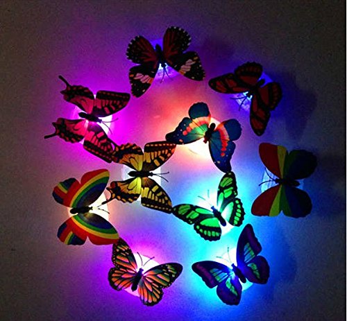 Уртоп 12 парчиња шарена пеперутка предводена ноќна светлина светло за декорација на вшмукување （Случајна боја）