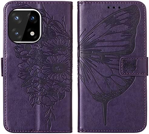 Aiyze на врвот компатибилен со OnePlus 10 Pro 5G паричник кутија серија на пеперутки целосна тело темно виолетова кожа флип телефонска обвивка