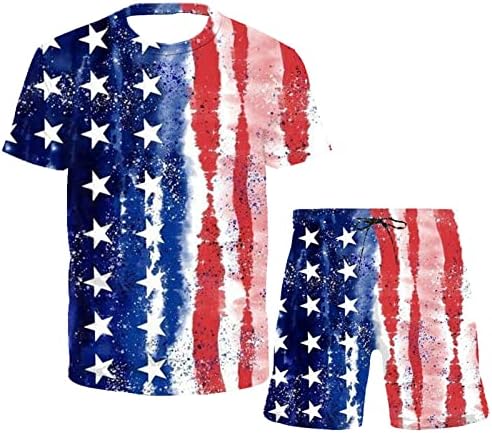 Менс патриотски шорцеви постави тренерки на вратот американско знаме мускули кошули костуми за удобност кратки ракави плажа тренингот пот.