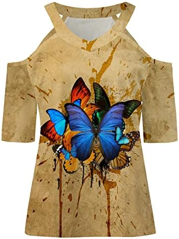 Девојки краток ракав од рамото памучен графички салон за халтер врвна кошула летна есенска кошула за жени 14