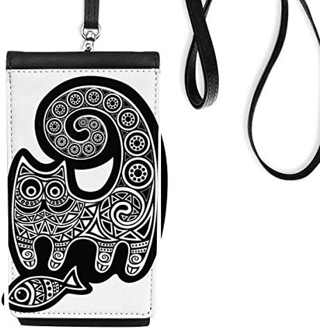 Црна бела мачка риба образец Телефонска чанта што виси мобилна торбичка црн џеб