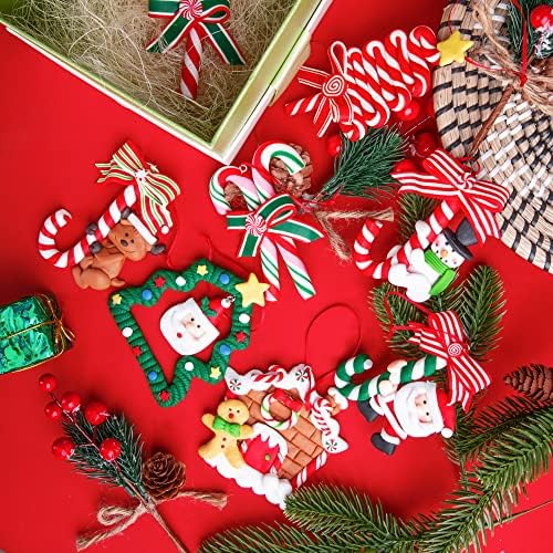 8 парчиња Божиќни бонбони трска висечки украси, сет за украси за божиќни лижави, божиќни бонбони полимер глинести украси слатки слатки бонбони