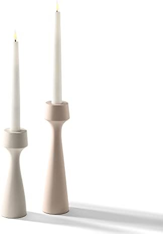 Lamplust високи модерни држачи за свеќи за затегнати свеќници - сет од 2, шик мат финиш, висока 7 и 9 инчи, неутрален крем и мока
