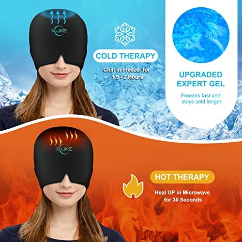 Qlike Migraine Relief Cap, ледена глава за завиткување на главоболката капа од очите маска ладна компресија за подуени очи, напнатост, синус