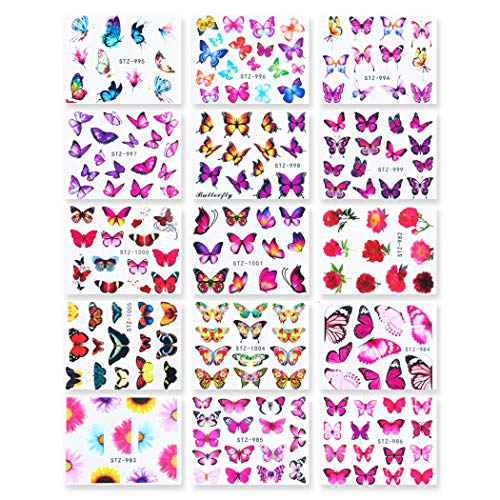 Wookoto 54 листови вода слајд слајд пеперутка нокти уметнички декорации со 1 парчиња пинцети пеперутка налепници за нокти на цвет налепници