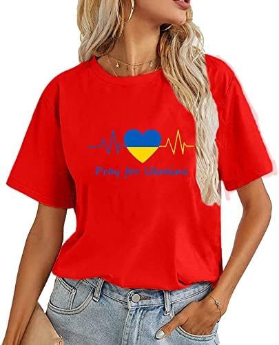 Женски украини врвови кратки ракави екипаж дами блуза лето тековна врвна срцева маичка во форма на срце