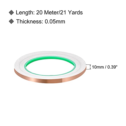 Патикил бакарна лента 0,39 инчи x 21 јарди 0,05 дебела лента за бакарна фолија Двокреветна спроводлива лепило ЕМИ заштитува за електроника,