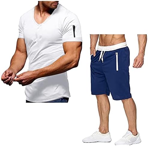 Bmisegm Mens Suits Sport Short Zip Sports со големи костуми летни V ракави шорцеви мажи костуми и комплети