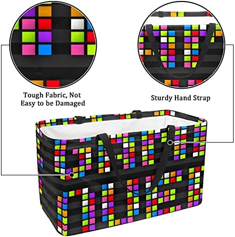 50L купувачи торби Шарена игра со пиксели преку пораката што може да се сруши кутија за намирници торба со рачки, еднократно