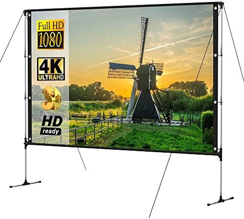 WSSBK Проектор Стенд за рамка на екранот на проекторот на отворено 100 инчи 16: 9 4K HD 3D Брзо преклопување Преносен екран за проекција во