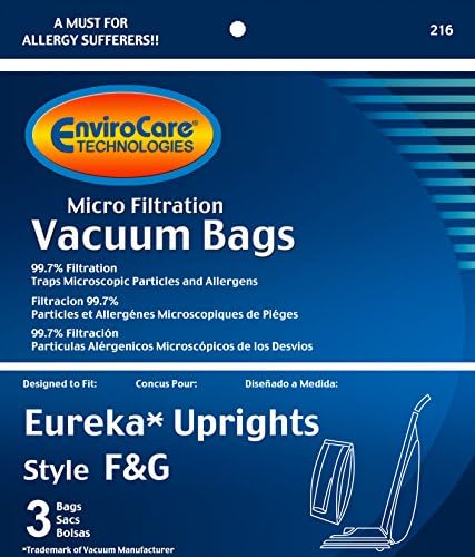 Замена на EnvIrocare, микро -филтрација вакуумски кеси дизајнирани да одговараат на Eureka F&G Uprights 3 пакет