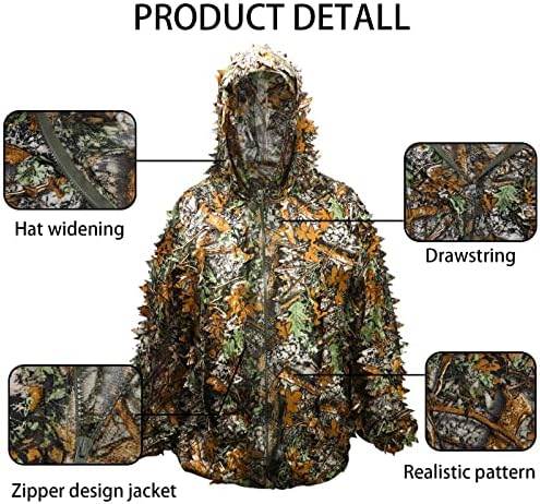 Костум на Зорвем Гили, 3Д лиснато камо ловечка облека за деца/млади/тинејџер, облека од камофлауџ за лов на џунгла, снимање, воздушен живот,
