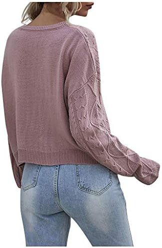 Женски женски џемпери кабел плетен пуловер џемпер врвови обични долги ракави цврста боја лабава екипаж вратот скокач трикотажа