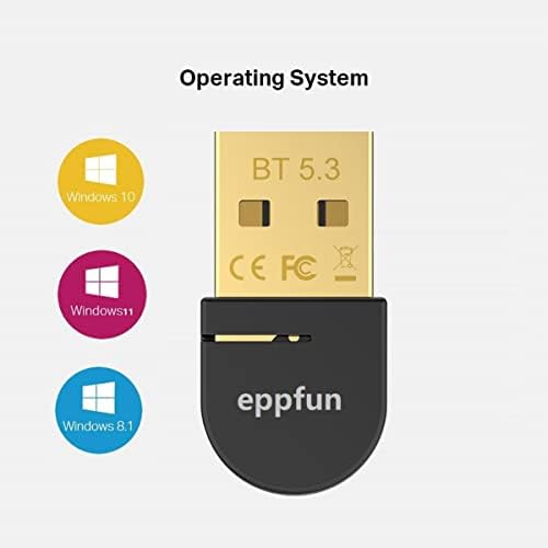 EPPFUN USB Bluetooth Адаптер ЗА Десктоп КОМПЈУТЕР ЛАПТОП, Bluetooth 5.3 Dongle Приемник, Безжичен Аудио Адаптер, Поддршка Windows 11/10/8.
