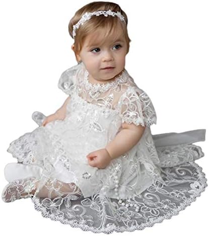 2 парчиња бебе девојче од тантела за крштевање на лак за крштевање, облечени во ригистонс, крштевање облеки костуми со чевли бело