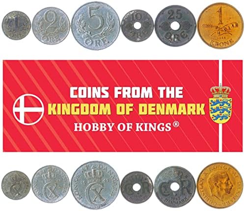 8 Монети Од Данска | Данска Колекција На Монети 1 2 5 10 25 Руда 1/2 1 2 Круни | Циркулирани 1924-1941 | Кристијан Х