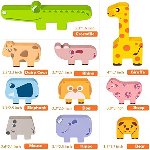 Монтесори Играчки за 2 3 4 годишниот, 10 парчиња Дрвени Животни Блокови Сортирање &засилувач; Редење Играчки за 2-4 Годишниот Мали Деца