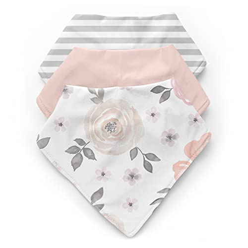 Слатка Jојо дизајнира акварел цветни девојки бебе бандана Бибс новороденче за новороденче за хранење - руменило розово, сиво и бело бохо излитени