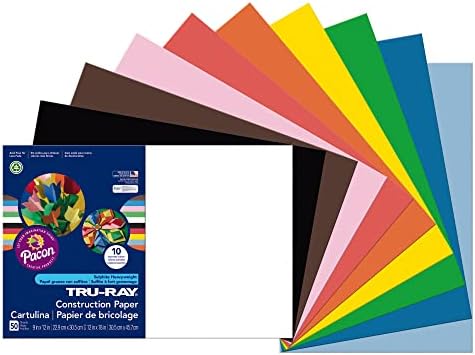 Градежна хартија Tru-Ray®, 50% рециклирани, разновидни бои, 12 x 18, пакет од 50