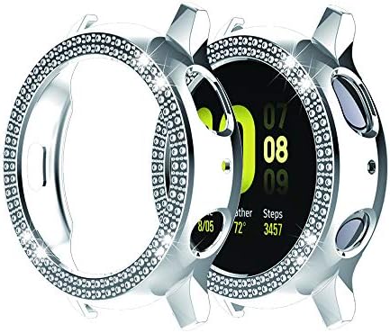 Компатибилен за Galaxy Watch Active Active 2 40mm 44mm двоен ред дијамантски компјутер со позлата на браник, кристал дијаманти,