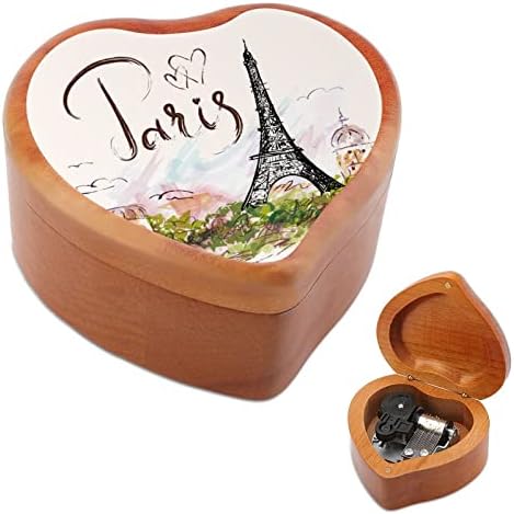 Ајфелова кула Париз Дрвена музичка кутија срцева форма на срцева кутија гроздобер дрвена кутија за подарок