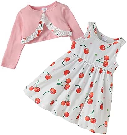 Демохони дете за девојчиња фустан и кардиган цветен фустан и болеро преполн пролетен летен фустан сет 18 месеци -6 години