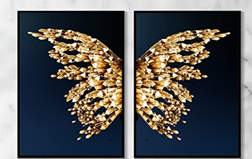 Нова wallидна уметност пеперутка платно за дневна соба декор златно пеперутка крило платно, wallидни постери отпечатоци за