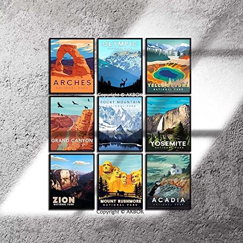 9 компјутери гроздобер Национален парк постери, Национални паркови уметнички отпечатоци, природа планински wallиден уметнички украс