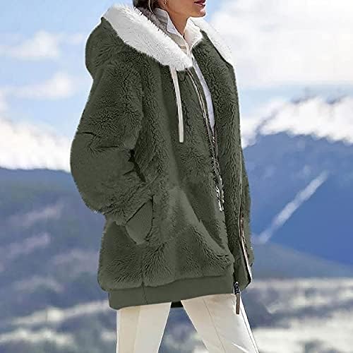 Зимска облека за жени, мода плус големина долги ракави слатки врвови дуксери топло пријатно удобно нејасно руно џемпери палта