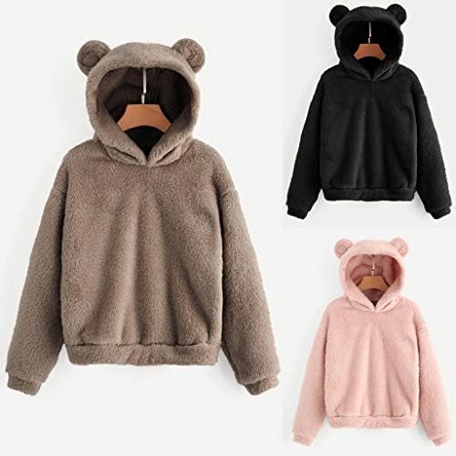 Sunmoot Teddy мечка качулка за женски долги ракави од руно џемпер топла мечка форма нејасен џемпер од качулка пуловер