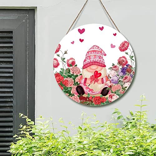 Вуд wallиден знак на уметноста на вineубените гном цветни loveубовни убовници од влезната врата розова и црвена роза цветна срцева гном wallид