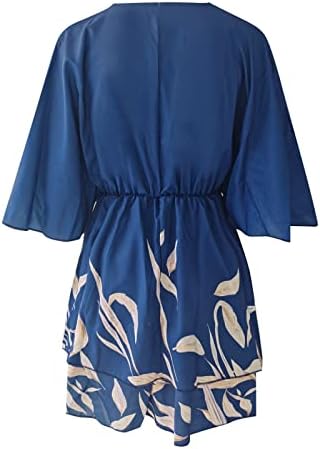 Miashui памук плетен фустан женски краток линиски фустан фустан јазол предниот ракав v врат женски летни фустани случајно