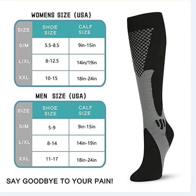 Чорапови за компресија на издржливост за мажи и жени со високи чорапи за медицинска поддршка најдобро за едем, варикозни вени