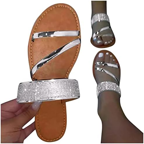Xipcokm vhinestone влечки за жени дами отворени пети плажа слајдови летни облечени сандали за дишење на одмор чевли чевли